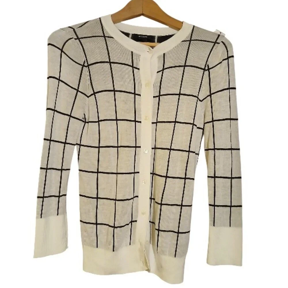 HALOGEN by Nordstrom Ivory/Black Plaid Knit Cardigan - Picture 1 of 11